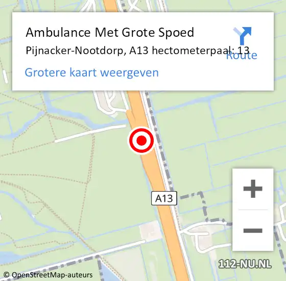 Locatie op kaart van de 112 melding: Ambulance Met Grote Spoed Naar Pijnacker-Nootdorp, A13 hectometerpaal: 13 op 16 maart 2022 07:26