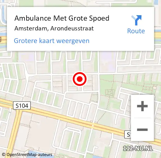 Locatie op kaart van de 112 melding: Ambulance Met Grote Spoed Naar Amsterdam, Arondeusstraat op 16 maart 2022 10:01