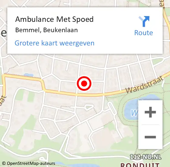Locatie op kaart van de 112 melding: Ambulance Met Spoed Naar Bemmel, Beukenlaan op 16 maart 2022 10:13
