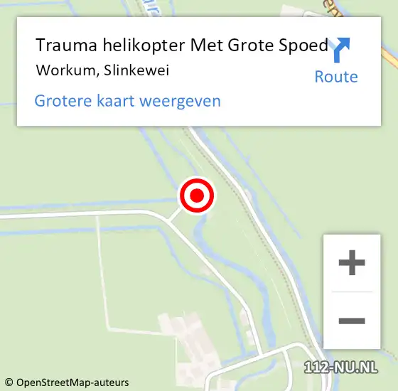 Locatie op kaart van de 112 melding: Trauma helikopter Met Grote Spoed Naar Workum, Slinkewei op 16 maart 2022 10:17