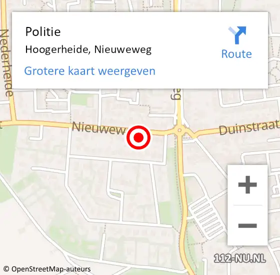 Locatie op kaart van de 112 melding: Politie Hoogerheide, Nieuweweg op 16 maart 2022 11:19