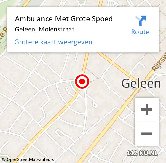 Locatie op kaart van de 112 melding: Ambulance Met Grote Spoed Naar Geleen, Molenstraat op 16 maart 2022 11:56