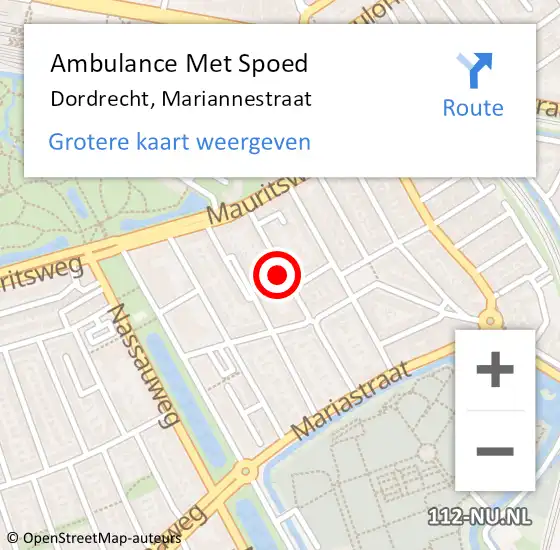 Locatie op kaart van de 112 melding: Ambulance Met Spoed Naar Dordrecht, Mariannestraat op 16 maart 2022 12:34