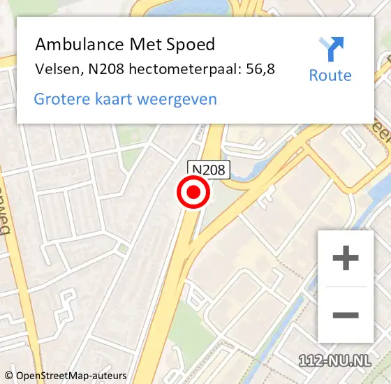 Locatie op kaart van de 112 melding: Ambulance Met Spoed Naar Velsen, N208 hectometerpaal: 56,8 op 16 maart 2022 13:35