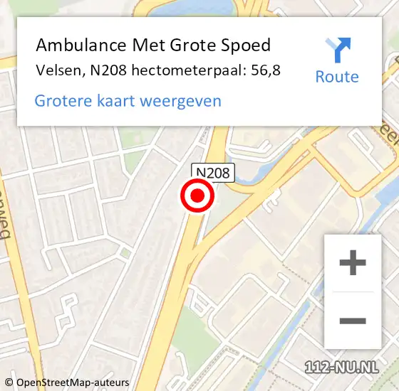 Locatie op kaart van de 112 melding: Ambulance Met Grote Spoed Naar Velsen, N208 hectometerpaal: 56,8 op 16 maart 2022 13:37