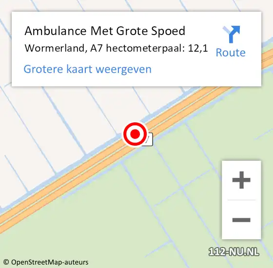 Locatie op kaart van de 112 melding: Ambulance Met Grote Spoed Naar Wormerland, A7 hectometerpaal: 12,1 op 16 maart 2022 13:44