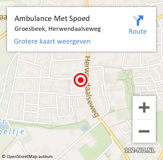 Locatie op kaart van de 112 melding: Ambulance Met Spoed Naar Groesbeek, Herwendaalseweg op 16 maart 2022 14:53