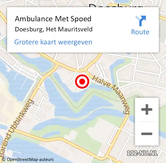 Locatie op kaart van de 112 melding: Ambulance Met Spoed Naar Doesburg, Het Mauritsveld op 16 maart 2022 16:50