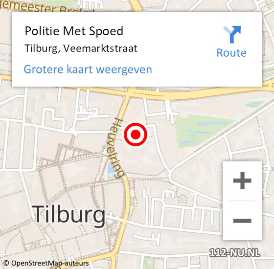 Locatie op kaart van de 112 melding: Politie Met Spoed Naar Tilburg, Veemarktstraat op 16 maart 2022 16:52