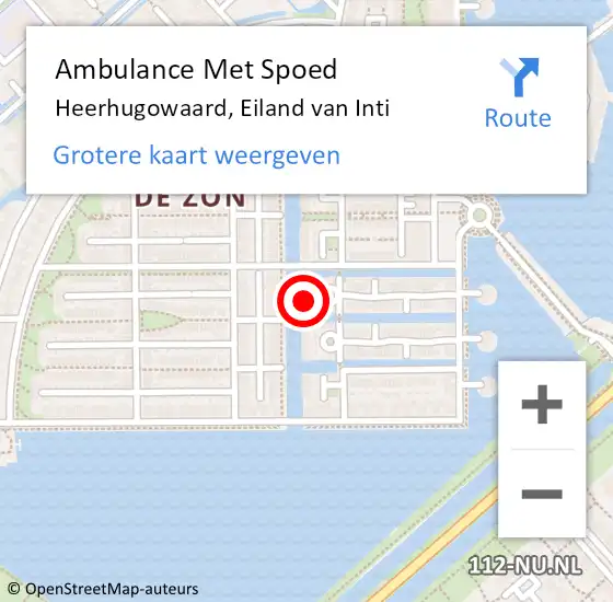 Locatie op kaart van de 112 melding: Ambulance Met Spoed Naar Heerhugowaard, Eiland van Inti op 16 maart 2022 17:01