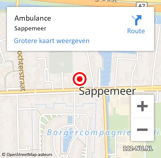 Locatie op kaart van de 112 melding: Ambulance Sappemeer op 16 maart 2022 17:15