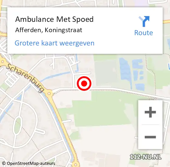 Locatie op kaart van de 112 melding: Ambulance Met Spoed Naar Afferden, Koningstraat op 16 maart 2022 17:27