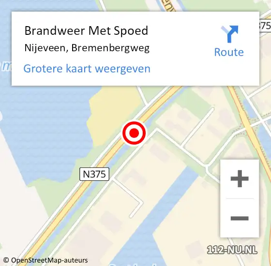 Locatie op kaart van de 112 melding: Brandweer Met Spoed Naar Nijeveen, Bremenbergweg op 16 maart 2022 17:43