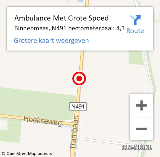 Locatie op kaart van de 112 melding: Ambulance Met Grote Spoed Naar Binnenmaas, N491 hectometerpaal: 4,3 op 16 maart 2022 17:53