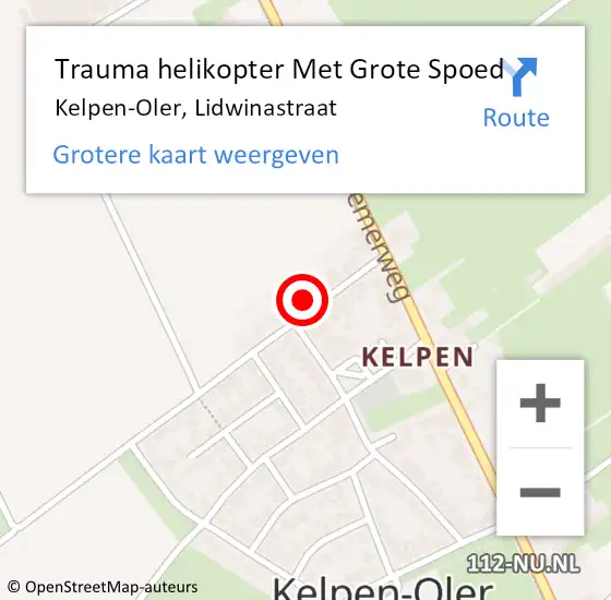 Locatie op kaart van de 112 melding: Trauma helikopter Met Grote Spoed Naar Kelpen-Oler, Lidwinastraat op 17 maart 2022 02:54