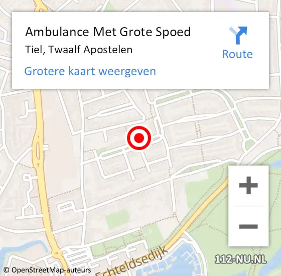 Locatie op kaart van de 112 melding: Ambulance Met Grote Spoed Naar Tiel, Twaalf Apostelen op 17 maart 2022 07:20