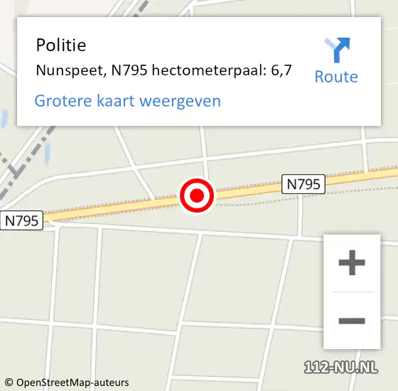 Locatie op kaart van de 112 melding: Politie Nunspeet, N795 hectometerpaal: 6,7 op 17 maart 2022 09:16