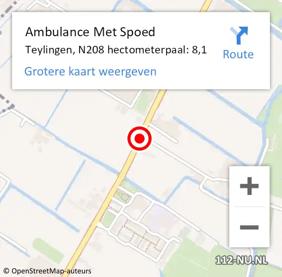 Locatie op kaart van de 112 melding: Ambulance Met Spoed Naar Teylingen, N208 hectometerpaal: 8,1 op 17 maart 2022 10:34