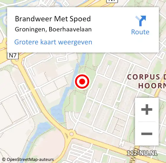 Locatie op kaart van de 112 melding: Brandweer Met Spoed Naar Groningen, Boerhaavelaan op 17 maart 2022 11:25