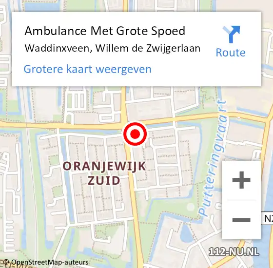 Locatie op kaart van de 112 melding: Ambulance Met Grote Spoed Naar Waddinxveen, Willem de Zwijgerlaan op 17 maart 2022 13:24