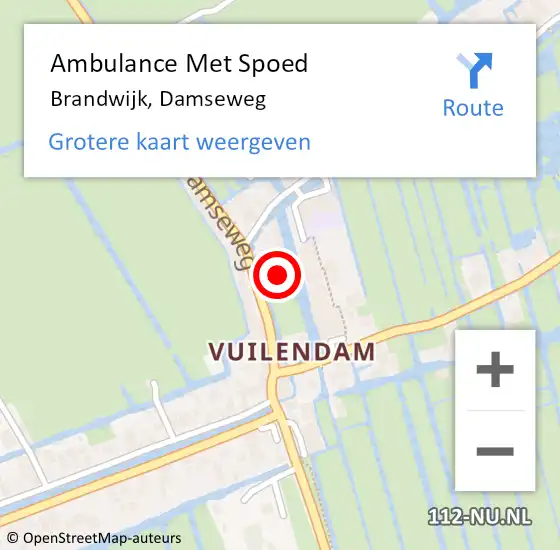 Locatie op kaart van de 112 melding: Ambulance Met Spoed Naar Brandwijk, Damseweg op 17 maart 2022 14:29