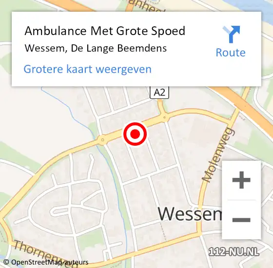 Locatie op kaart van de 112 melding: Ambulance Met Grote Spoed Naar Wessem, De Lange Beemdens op 17 maart 2022 22:06