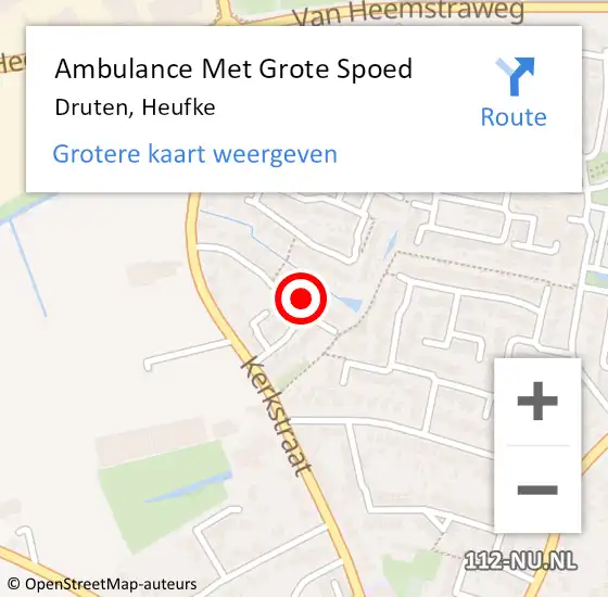 Locatie op kaart van de 112 melding: Ambulance Met Grote Spoed Naar Druten, Heufke op 17 maart 2022 22:12