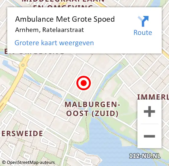 Locatie op kaart van de 112 melding: Ambulance Met Grote Spoed Naar Arnhem, Ratelaarstraat op 18 maart 2022 02:37