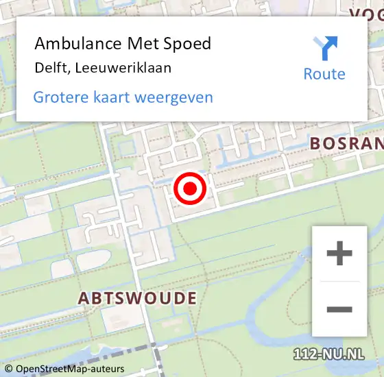 Locatie op kaart van de 112 melding: Ambulance Met Spoed Naar Delft, Leeuweriklaan op 18 maart 2022 09:34