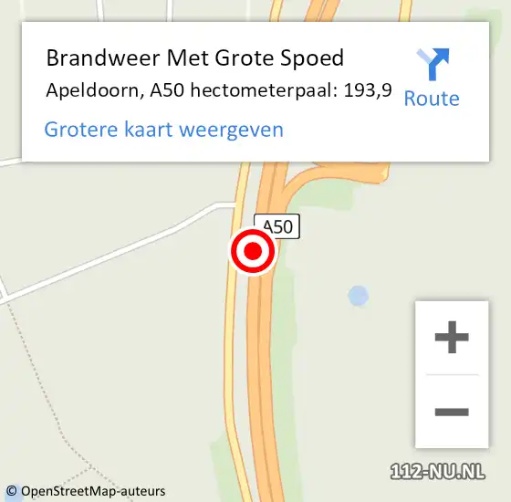 Locatie op kaart van de 112 melding: Brandweer Met Grote Spoed Naar Apeldoorn, A50 hectometerpaal: 193,9 op 18 maart 2022 09:55