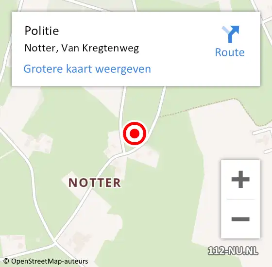 Locatie op kaart van de 112 melding: Politie Notter, Van Kregtenweg op 18 maart 2022 11:25