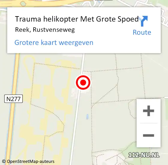 Locatie op kaart van de 112 melding: Trauma helikopter Met Grote Spoed Naar Reek, Rustvenseweg op 18 maart 2022 12:17