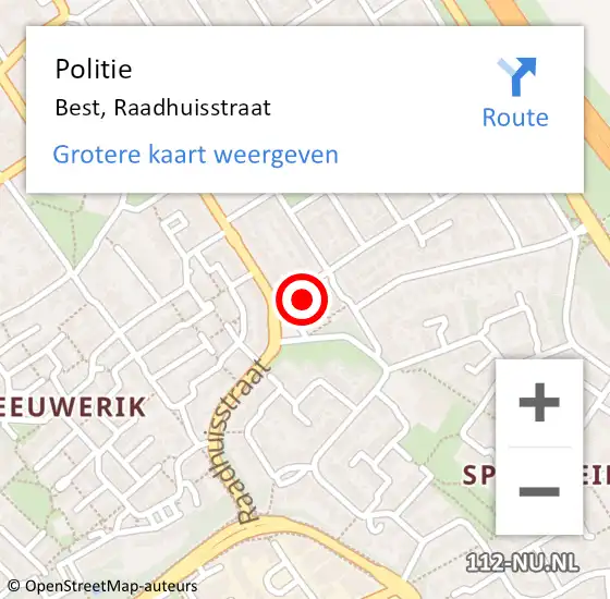 Locatie op kaart van de 112 melding: Politie Best, Raadhuisstraat op 18 maart 2022 13:31