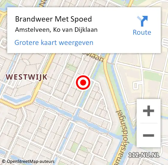 Locatie op kaart van de 112 melding: Brandweer Met Spoed Naar Amstelveen, Ko van Dijklaan op 18 maart 2022 14:20