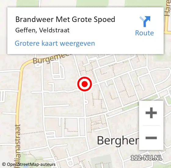 Locatie op kaart van de 112 melding: Brandweer Met Grote Spoed Naar Geffen, Veldstraat op 18 maart 2022 14:50