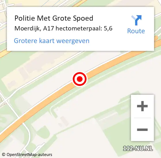 Locatie op kaart van de 112 melding: Politie Met Grote Spoed Naar Moerdijk, A17 hectometerpaal: 5,6 op 18 maart 2022 14:56