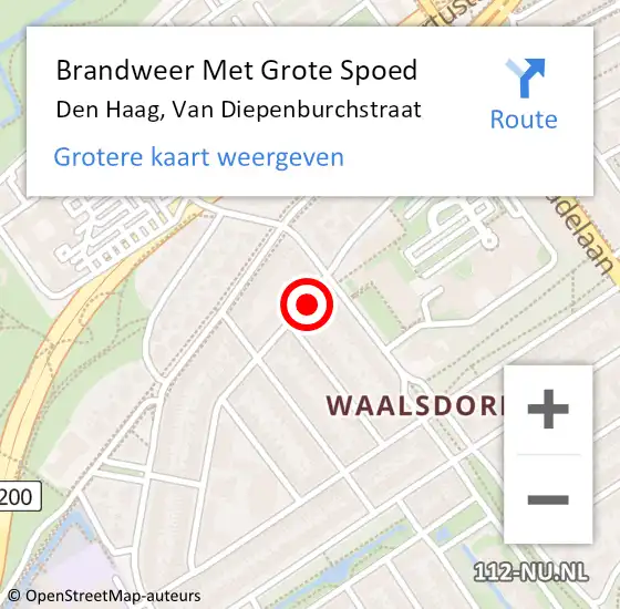 Locatie op kaart van de 112 melding: Brandweer Met Grote Spoed Naar Den Haag, Van Diepenburchstraat op 18 maart 2022 18:52