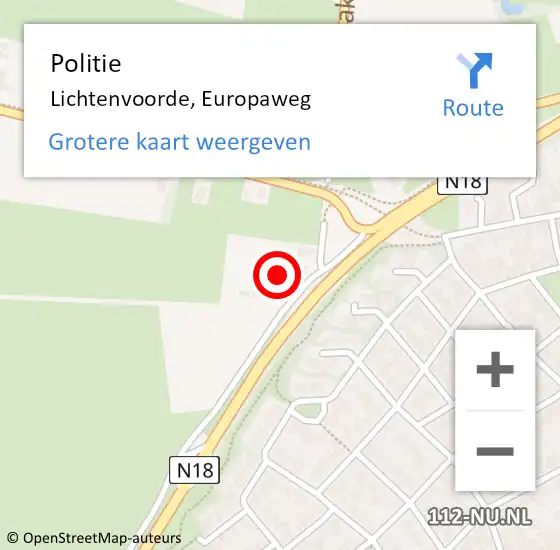 Locatie op kaart van de 112 melding: Politie Lichtenvoorde, Europaweg op 18 maart 2022 19:15
