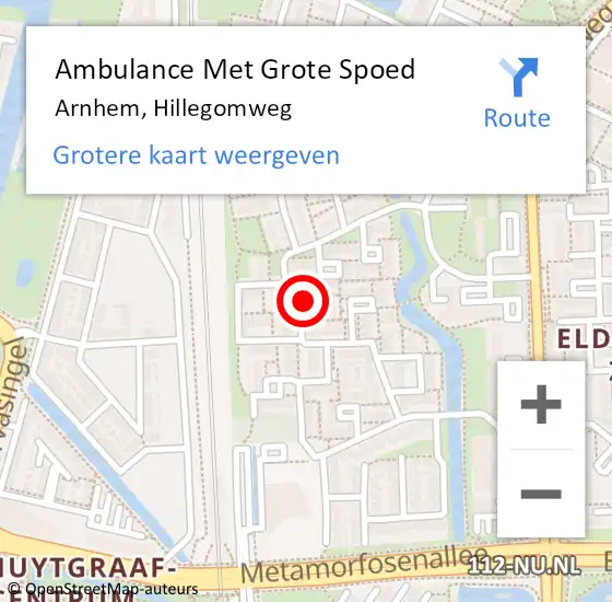 Locatie op kaart van de 112 melding: Ambulance Met Grote Spoed Naar Arnhem, Hillegomweg op 18 maart 2022 22:24