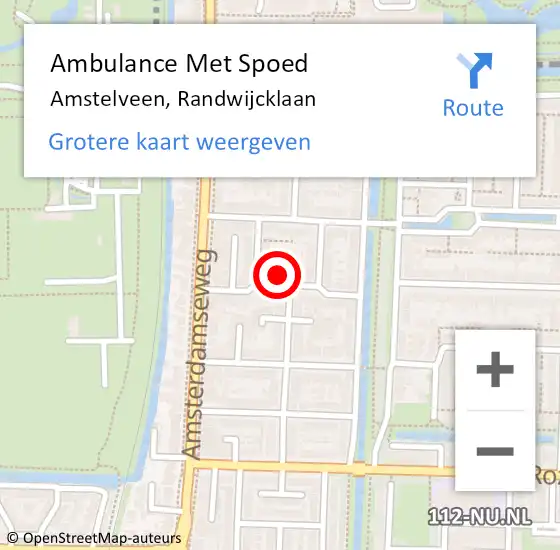 Locatie op kaart van de 112 melding: Ambulance Met Spoed Naar Amstelveen, Randwijcklaan op 18 maart 2022 23:57