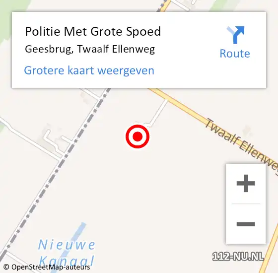 Locatie op kaart van de 112 melding: Politie Met Grote Spoed Naar Geesbrug, Twaalf Ellenweg op 19 maart 2022 00:36