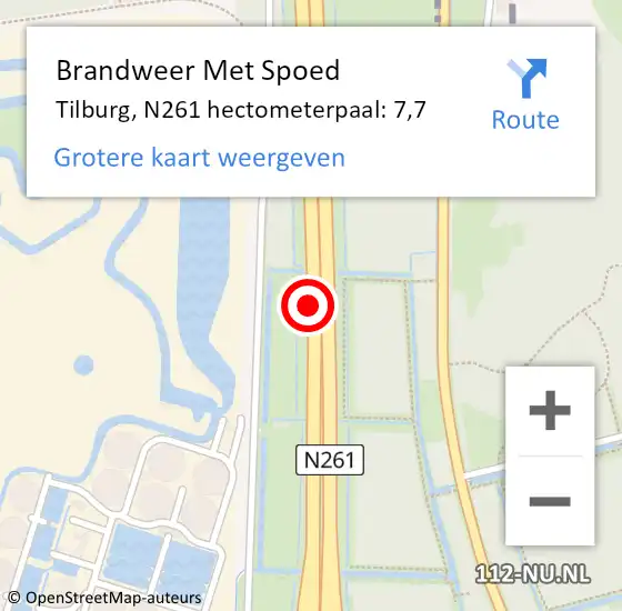 Locatie op kaart van de 112 melding: Brandweer Met Spoed Naar Tilburg, N261 hectometerpaal: 7,7 op 19 maart 2022 10:21