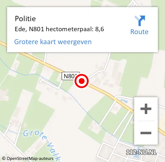 Locatie op kaart van de 112 melding: Politie Ede, N801 hectometerpaal: 8,6 op 19 maart 2022 11:19