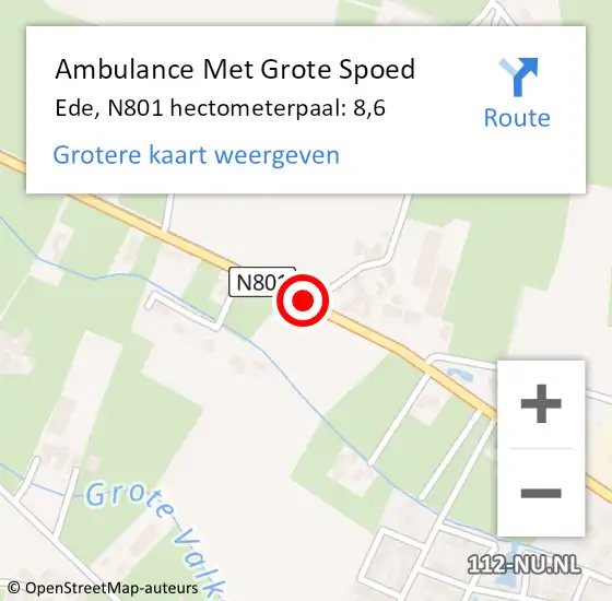 Locatie op kaart van de 112 melding: Ambulance Met Grote Spoed Naar Ede, N801 hectometerpaal: 8,6 op 19 maart 2022 11:20