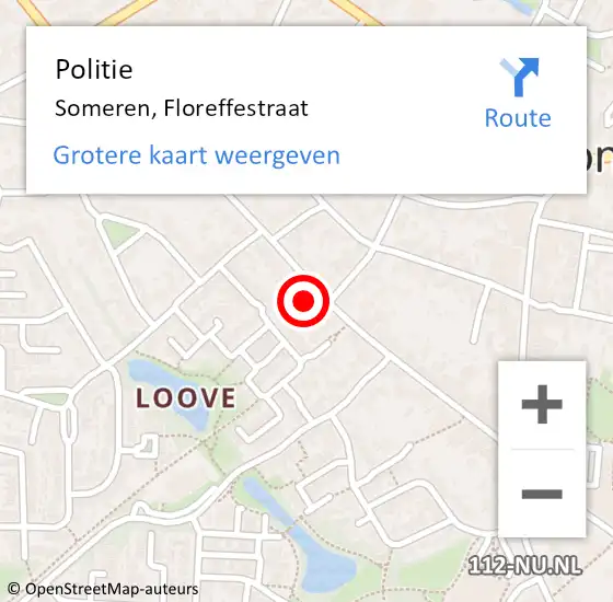 Locatie op kaart van de 112 melding: Politie Someren, Floreffestraat op 19 maart 2022 11:35