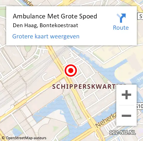 Locatie op kaart van de 112 melding: Ambulance Met Grote Spoed Naar Den Haag, Bontekoestraat op 19 maart 2022 12:42