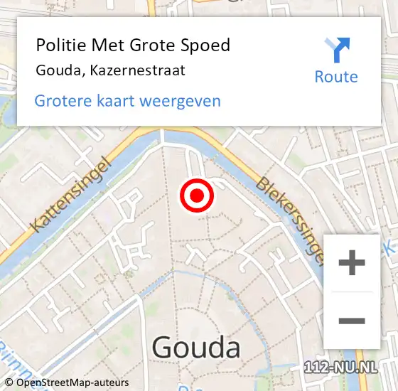 Locatie op kaart van de 112 melding: Politie Met Grote Spoed Naar Gouda, Kazernestraat op 19 maart 2022 13:01