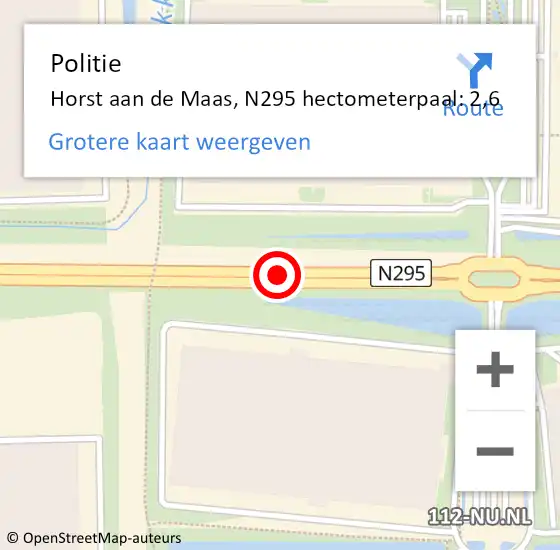 Locatie op kaart van de 112 melding: Politie Horst aan de Maas, N295 hectometerpaal: 2,6 op 19 maart 2022 13:43
