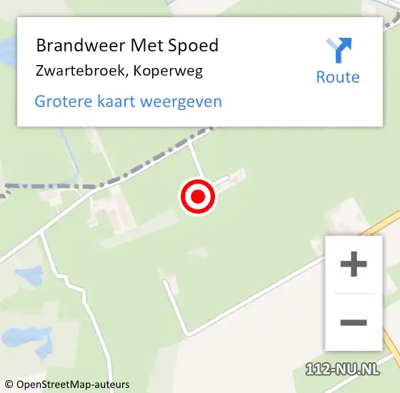 Locatie op kaart van de 112 melding: Brandweer Met Spoed Naar Zwartebroek, Koperweg op 19 maart 2022 13:52