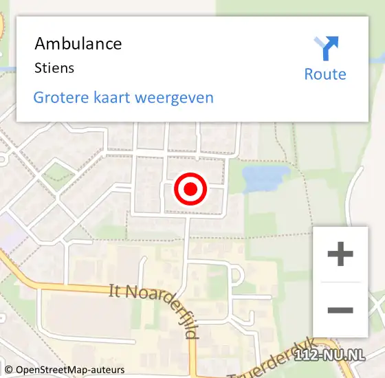 Locatie op kaart van de 112 melding: Ambulance Stiens op 19 maart 2022 14:41